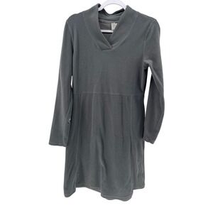 ButterFleece Womens Long Sleeve V-Neck Fleece Dress Charcoal Gray Medium M SofT